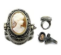 ChicB Locket Ring, Vintage Cameo Rings for Women, Scroll Poison Ring, Victorian Perfume Locket Rings Pillbox Openable, One Size, Resin, No Gemstone