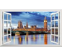 Chicbanners Big Ben Palace of Westminster Houses of Parliament 3D V001 Magic Window Wall Sticker Self Adhesive Poster Wall Art size 1000mm wide x 600mm deep (large)