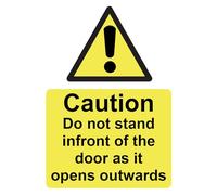 Chicbanners Caution Do Not Stand Infront Of The Door As It Opens Outwards Safety Warning Sign Adhesive Sticker A4 210mm x 297mm Yellow/White Vinyl Wall Mount, Door Mount Sign