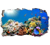 Chicbanners Coral Reef Tropical Fish Underwater V77 3D Magic Window Wall Smash Sticker Self Adhesive Poster Wall Art Size 1000mm wide x 600mm deep (large)