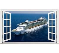 Chicbanners Cruise Ship Cruising Liner 3D V002 Magic Window Wall Sticker Self Adhesive Poster Wall Art Size 1000mm wide x 600mm deep (large)