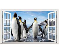 Chicbanners Emperor Penguin Penguins 3D V004 Magic Window Wall Sticker Self Adhesive Poster Wall Art Size 1000mm wide x 600mm deep (large)