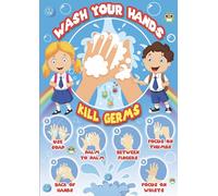 Chicbanners Kids Pre School Children Please Wash Clean Hands Kill Germs Instructions Safety Sign Self Adhesive Gloss Sticker A4 297mm x 210mm