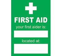 Chicbanners Notice First Aid Aider Name & Location Warning Safety Sign Self Adhesive Gloss Sticker 160mm x 125mm