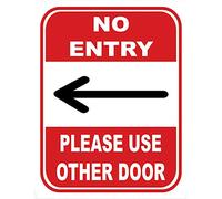 Chicbanners Notice No Entry Please Use Other Door Entrance Left Arrow Warning Safety Sign Self Adhesive Gloss Sticker 160mm x 125mm