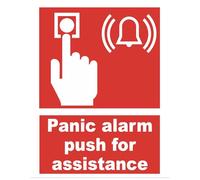 Chicbanners Panic Alarm Push For Assistance Sign A4 297mm x 210mm Black / White Vinyl Wall Mount, Door Mount, Car Mount Minimalist Safety & Security, Indoor/Outdoor, Versatile