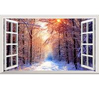 Chicbanners Winter Wonderland Snow Scape 3D V106 Magic Window Wall Sticker Self Adhesive Poster Wall Art size 1000mm wide x 600mm deep (large)