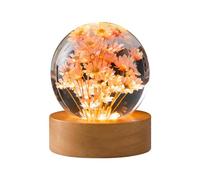 ChicBosomn 3D Flower Crystal Ball Night Light, 6 cm Glass Ball Night Lamp with Woodern Base, Crystal Sphere Lamp with Daisy Perpetual Flower for Home Table Decorations Birthday (Red Daisy)