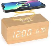 ChicBosomn Bedside Wireless Charging Radio Alarm Clock with Dimmable LED Display Non Ticking Mains Powered Dual Alarm Clock with USB Charger(A)