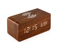 ChicBosomn Bedside Wireless Charging Radio Alarm Clock with Dimmable LED Display Non Ticking Mains Powered Dual Alarm Clock with USB Charger(B)