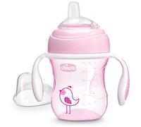 Chicco 7oz. Transition Sippy Cup with Silicone Spout and Spill-Free Lid | Calibration Markings | Removable Handles | Top-Rack Dishwasher Safe | Easy to Hold with Ergonomic Indents | Pink| 4+ Months