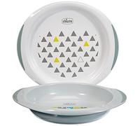 Chicco Baby Plate Set, Baby Weaning Tableware with 1 Soup Bowl and 1 Plate, Non-Slip Base, Side Handles, Ergonomic Handle, Spoon Rest, 2-Piece Baby Tableware Set - 12+ Months