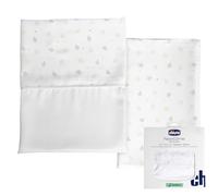 Chicco Bamboo Fibre Bedding Set, 1 Cover Sheet, 1 Flat Sheet with Corners, 1 Pillowcase, Compatible with Mattresses 58 x 110 cm, Compatible with Next2Me Forever Cot, Fantasy with Leaflets