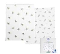 Chicco Bamboo Fibre Bedding Set, 1 Top Sheet and 1 Sheet with Corners, Compatible with Mattresses 58 x 110 cm, Compatible with Next2Me Forever Cradle, Fantasy with Leaves and Snails