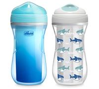Chicco Double-Wall Insulated Sippy Cup with Bite-Proof Rim Spout and Spill-Free Lid 9oz. | Top-Rack Dishwasher Safe | Easy to Hold Ergonomic Indents | Blue/Sharks, 2pk | 12+ Months