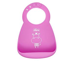 Chicco Easy Roll Rigid Bib, Soft Silicone, Practical, Waterproof, Easy to Clean, Adjustable Collar, Wide Pocket, 6 Months, Pink