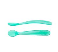 Chicco Long Feeding Spoon – Soft Silicone, Ergonomic Curved Handle – 2 Pack (6+ months)