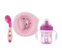 Chicco Gift Set 6+, Baby Crockery Set Includes 2-Piece Baby Plates, Drinking Cup and Weaning Spoon, Baby Cutlery 6+ Months