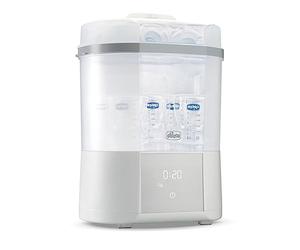 Chicco Modular Baby Bottle Steriliser with Natural Steam Drying Function Microwave Safe with 3 Configurations up to 6 Bottles of 330ml Ceramic Coating, White