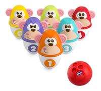 Chicco Monkey Strike Kids Bowling Pin Set - Skittles Game for Kids with 6 Separable Pins, Stackable in 12 Pieces, Light Ball Included - Bowl