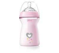 Chicco Natural Feeling Anti-Colic Baby Bottle 6+ Months 330 ml, Baby Bottle with Soft and Flexible Silicone Teat, Suitable for Breastfeeding, Pink