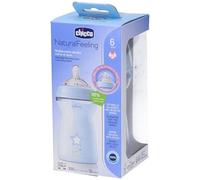 Chicco Natural Feeling Anti-Colic Baby Bottle 6+ Months 330 ml, Baby Bottle with Soft and Flexible Silicone Teat, Suitable for Breastfeeding, Blue