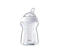 Chicco Natural Feeling Anti-Colic Baby Bottle for 0+ Months, 250 ml, with Soft Silicone Teat and Double Valve, Natural and Instinctive Feeling When Vacuuming, Glass Bottle