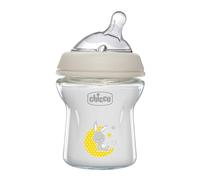 Chicco Natural Feeling Anti-Colic Bottle 0 Months + 150 ml in Glass, Baby Bottle with Teat in Soft and Flexible Silicone, Suitable for Mixed Breastfeeding, Slow Flow, Neutral Colour