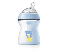 Chicco Natural Feeling Anti-Colic Bottle 2 Months + 250 ml, Soft and Flexible Silicone Teat Feeding Bottle Suitable for Mixed Breastfeeding Medium Flow Blue