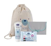 CHICCO Natural Sensation: Changing Gift Set Contains 1 100% Cotton Bag, 1 Changing mat, 1 4-in-1 Changing Cream, 100 ml, 1 Cleaning Cloth, 16 Pieces.