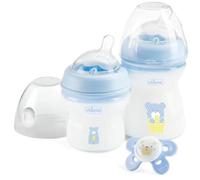 Chicco NaturalFeeling Anti-Colic Bottle and Pacifier Set, 0 Months, 150 ml, Soft Silicone and Double Valve, Against Colic, Natural Feeding and Mixed Breastfeeding, Blue