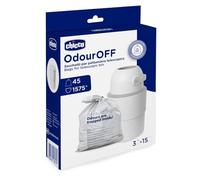Chicco Odour Off Pouches, Toilet Eater Bags, Telescopic Bin Liners, Three Layer Sturdy Material, Retains Odours, 45 Bags, 15 x 3