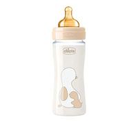 chicco Original Touch Anti-Colic Baby Bottle with Teat in Rubber of Origin 100% Natural, Bottle with Slow Flow 0 Months+, Bottle with Glass Bottle 240 ml, Beige