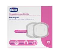 Chicco Pack of 30 Nursing Pads Day & Night Anti-Bacterial Ultra Absorbent, Soft and Breathable with Adhesive Strips to Hold Pads in Place, Discreet Design, White