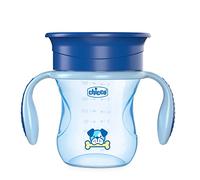 Chicco Perfect First Baby Learning Cup 200 ml, Drinking Bottle 12+ Months Learn to Drink Leak-Proof Drinking Cup with 360 Silicone Valve and Removable Handles, BPA- - Blue