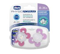 Chicco Physio Comfort Night 2 Silicone Soothers 16-36 Months - Beige Hedgehog and Purple Stars