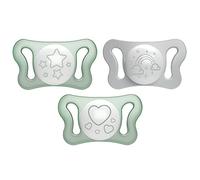 Chicco PhysioForm Micrò Lumi, pacifier for babies in the dark, light, with mini chest, ergonomic shape, supports proper development of the mouth, 0-2 months, 2 pieces, neutral