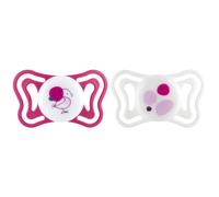 Chicco PhysioForma Light Silicone Dummy 2-6 Months, Girls Dummy with Silicone Teat, Lightweight and Breathable, Ergonomic Shape, Supports Correct Mouth Development, Pink, Pack of 2