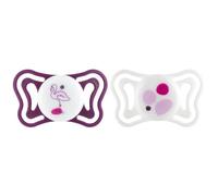 Chicco PhysioForma Light Silicone Dummy 2-6 Months, Girls Dummy with Silicone Teat, Lightweight and Breathable, Ergonomic Shape, Supports Correct Mouth Development, Pink, Pack of 2