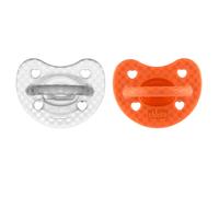 Chicco PhysioForma Luxe Silicone Dummy, 16-36 m, Grey/Orange, Pack of 2, Soft and Gentle, Supports Physiological Breathing and Promotes Proper Development of The Mouth, Children
