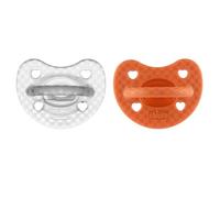 Chicco PhysioForma Luxe Silicone Dummy, 16-36 m, Grey/Orange, Pack of 2, Soft and Gentle, Supports Physiological Breathing and Promotes Proper Development of The Mouth, Children