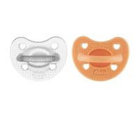 Chicco PhysioForma Luxe Silicone Dummy, 6-16 m, Grey/Orange, Pack of 2, Soft and Gentle, Supports Physiological Breathing and Promotes Proper Development of the Mouth, Children