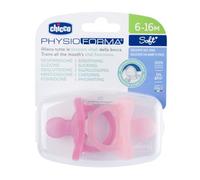 Chicco PhysioForma Silicone Soother 6-16 Months, Soft and Gentle Pacifier Set, Supports Physiological Breathing and Promotes Proper Development of the Mouth, Pink