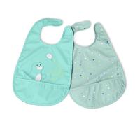 Chicco Set of 2 Waterproof Baby Feeding Bibs 6m+, Weaning Bib with Stay-Dry Protection and Crevice Pocket, Adjustable Closure, Machine Washable, Coordinating Playful Graphics