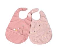 Chicco Set of 2 Waterproof Baby Feeding Bibs 6m+, Weaning Bib with Stay-Dry Protection and Crevice Pocket, Adjustable Closure, Machine Washable, Coordinating Playful Graphics