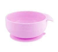 Chicco Silicone Bowl with Suction Cup for Babies, Durable, Easy to Clean Semi-Liquid Food Plate with Ergonomic Handle - 6 Months, Light Pink