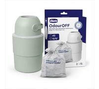 Chicco Telescopic Nappy Eater, Compact Odour Control, Nappy Disposal, Foldable Storage Basket, Space-Saving Basket, Green + 45 Odour Off Bags
