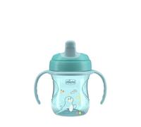 Chicco Training Cup, Drip Free Plastic Training Cup for a Child, Learning to Drink, Ergonomic Semi-Soft Spout, Valve and Removable Handles, 6+ Months, BPA Free, Azure