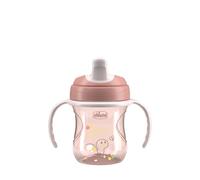 Chicco Training Cup, Non-Drip Plastic Learning Cup for a Child, Learning to Drink, Ergonomic Semi-Soft Spout, Removable Valve and Handles, 6+ Months, BPA Free, Pink