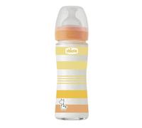 CHICCO Wellness Bottle Slow Flow with Physio Teat in Soft Silicone and Soft Sense Finish, Anti-Colic, Reduces Regurgitation and Irritability, Glass Bottle 240 ml, 0 Months+ Neutral